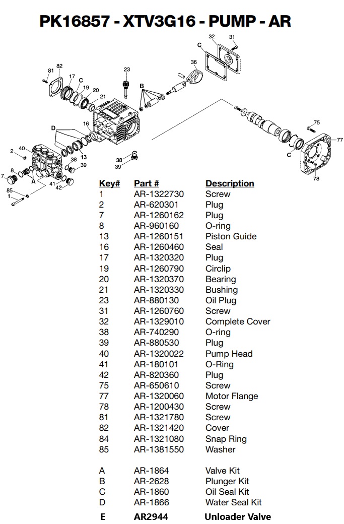 EX-CELL PK16857 Pump repair parts